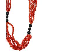 sicilia bedda - Collana multifilo in Corallo rosso del Mediterraneo e Agata Nera - Prodotto realizzato a mano.