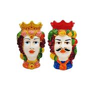 sicilia bedda - Coppia Teste di Moro Siciliane 100% Ceramica - Prodotto da Appendere o da Utilizzare Come Soprammobile - H 18 Cm.
