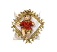 sicilia bedda - Gesù Bambino in Corallo Rosso - Lavorazione del corallo interamente a Mano - Alta Qualità Artigianale (Bambinello su Cuscino 12x14)