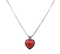 sicilia bedda - Gioielli in Corallo Rosso del Mediterraneo e Zirconi - Argento 925 - Prodotto Realizzato a Mano (Ciondolo Cuore con Zircone Singolo)