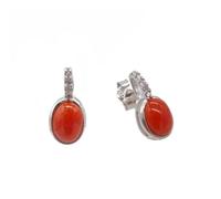 sicilia bedda - Gioielli in Corallo Rosso del Mediterraneo e Zirconi - Argento 925 - Prodotto Realizzato a Mano (Orecchini Ovali con Zirconi Pendenti)
