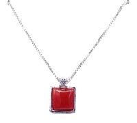 sicilia bedda - Gioielli in Corallo Rosso del Mediterraneo e Zirconi - Argento 925 - Prodotto Realizzato a Mano (Ciondolo Quadrato con Zircone singolo)