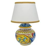sicilia bedda - LUME IN CERAMICA DI CALTAGIRONE - Completo di Paralume - Elegante e Raffinato complemento d'arredo (Maiolica Verde e Bordeaux 25 CM)