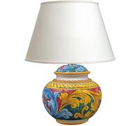 sicilia bedda - LUME IN CERAMICA DI CALTAGIRONE - Completo di Paralume - Elegante e Raffinato complemento d'arredo (Maiolica Verde e Bordeaux 30 CM)