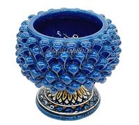 sicilia bedda - Mezza PIGNA in Ceramica di CALTAGIRONE con Piede Decorato Realizzata Interamente a Mano - Vaso Porta Fiori - Ogni realizzazione è unica per voi (Diametro 15, Blu Ceruleo)