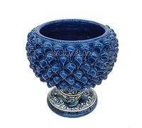 sicilia bedda - Mezza PIGNA in Ceramica di CALTAGIRONE con Piede Decorato Realizzata Interamente a Mano - Vaso Porta Fiori - Ogni realizzazione è unica per voi (Diametro 20, Blu Ceruleo)