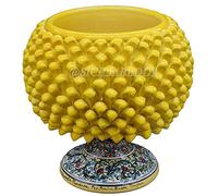 sicilia bedda - Mezza PIGNA in Ceramica di CALTAGIRONE con Piede Decorato Realizzata Interamente a Mano - Vaso Porta Fiori - Ogni realizzazione è unica per voi (Diametro 30, Giallo)
