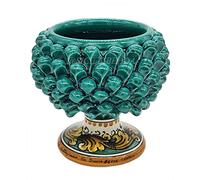 sicilia bedda - Mezza PIGNA in Ceramica di CALTAGIRONE con Piede Decorato Realizzata Interamente a Mano - Vaso Porta Fiori - Ogni realizzazione è unica per voi (Diametro 15, Verde)