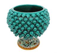 sicilia bedda - Mezza PIGNA in Ceramica di CALTAGIRONE con Piede Decorato Realizzata Interamente a Mano - Vaso Porta Fiori - Ogni realizzazione è unica per voi (Diametro 25, Verde)