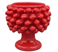 sicilia bedda - Mezza Pigna Siciliana in Ceramica di CALTAGIRONE - Realizzata Interamente a Mano - Vaso Porta Fiori - Ogni Realizzazione è Unica per Voi (Diametro 10, Rosso)