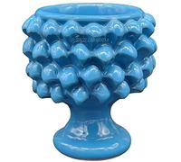 sicilia bedda - Mezza Pigna Siciliana in Ceramica di CALTAGIRONE - Realizzata Interamente a Mano - Vaso Porta Fiori - Ogni Realizzazione è Unica per Voi (Diametro 10, Celeste)