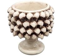 sicilia bedda - Mezza Pigna Siciliana in Ceramica di CALTAGIRONE - Realizzata Interamente a Mano - Vaso Porta Fiori - Ogni Realizzazione è Unica per Voi (Diametro 10, Bianco Antico)