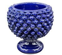 sicilia bedda - Mezza Pigna Siciliana in Ceramica di CALTAGIRONE - Realizzata Interamente a Mano - Vaso Porta Fiori - Ogni Realizzazione è Unica per Voi (Diametro 25, Blu)