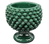 Sicilia Bedda - Mezza Pigna Siciliana in Ceramica di CALTAGIRONE - Realizzata Interamente a Mano - Vaso Porta Fiori - Ogni Realizzazione è Unica per Voi (Diametro 20, Verde)