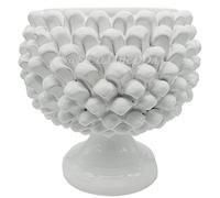 sicilia bedda - Mezza Pigna Siciliana in Ceramica di CALTAGIRONE - Realizzata Interamente a Mano - Vaso Porta Fiori - Ogni Realizzazione è Unica per Voi (Diametro 20, Bianco)