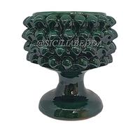 sicilia bedda - Mezza Pigna Siciliana in Ceramica di CALTAGIRONE - Realizzata Interamente a Mano - Vaso Porta Fiori - Ogni Realizzazione è Unica per Voi (Diametro 15, Verde)