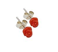 Sicilia Bedda - Orecchini a forma di Rosa in Corallo Rosso del Mediterraneo e Argento 925 - Prodotto realizzato a Mano