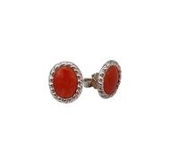 Sicilia Bedda - Orecchini in Corallo Rosso del Mediterraneo - Argento 925 - Prodotto Realizzato a Mano (Ovale Argento)