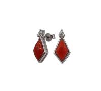 Sicilia Bedda - Orecchini in Corallo Rosso del Mediterraneo - Argento 925 - Prodotto Realizzato a Mano (Rombo con Zircone Singolo Argento)