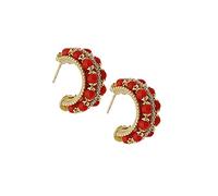 Sicilia Bedda - Orecchini in Corallo Rosso del Mediterraneo e Zirconi - Argento 925 Placcato Oro 18 Kt - Elegante Prezioso