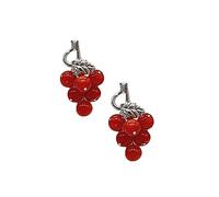 Sicilia Bedda - Orecchini Perline di Corallo Rosso del Mediterraneo e Argento 925 - Forma Grappolo d'Uva Portafortuna - Realizzato interamente a Mano