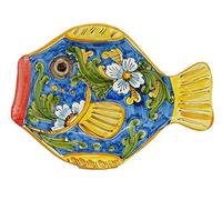 sicilia bedda - PESCE IN CERAMICA SICILIANA - Da utilizzare come Centrotavola, Fruttiera o da Appendere - Realizzato a Mano (Fiore su Maioliche)