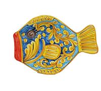 sicilia bedda - PESCE IN CERAMICA SICILIANA - Da utilizzare come Centrotavola, Fruttiera o da Appendere - Realizzato a Mano (Fantasia Maioliche)