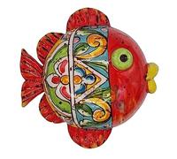 sicilia bedda - PESCI IN CERAMICA DI CALTAGIRONE da Parete o da Appoggio - DECORO CASUALE MAIOLICHE SICILIANE - Realizzazione è Unica (Pesce da Parete 18x18)