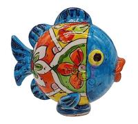 sicilia bedda - PESCI IN CERAMICA DI CALTAGIRONE da Parete o da Appoggio - DECORO CASUALE MAIOLICHE SICILIANE - Realizzazione è Unica (Pesce con Base 10x10)