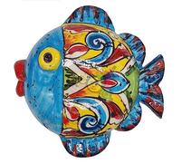 sicilia bedda - PESCI IN CERAMICA DI CALTAGIRONE da Parete o da Appoggio - DECORO CASUALE MAIOLICHE SICILIANE - Realizzazione è Unica (Pesce da Parete 12x12)