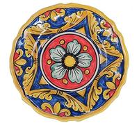 sicilia bedda - PIATTO IN CERAMICA DI CALTAGIRONE con Decorazioni Maioliche su base smerlata (Blu e Rosso)