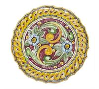 sicilia bedda - Piatto Smerlato in Ceramica di CALTAGIRONE Decorazioni ARTISTICHE - Articolo Dipinto a Mano (Fiori Bordeaux, Diametro 37 Cm)