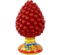sicilia bedda - Pigna con Piede Decorato in Ceramica Siciliana di Santo Stefano di Camastra - Interamente Realizzate a Mano - Altezza 30 Cm (Circa) (Rosso)