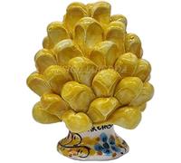 sicilia bedda - Pigna Siciliana con Piede Decorato - Modello Maioliche - Ceramica di Caltagirone (Altezza 9 x 6, Giallo)