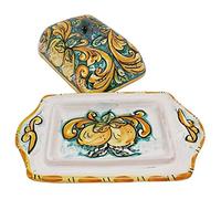 sicilia bedda - PORTABURRO in Ceramica di Caltagirone Decorazione Maioliche - Burriera Rettangolare Realizzata Interamente a Mano