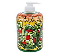 Sicilia Bedda - PORTASAPONE LIQUIDO IN CERAMICA DI CALTAGIRONE - Dipinto Interamente a Mano - Altezza 15 CM (Maiolica Rosso e Verde)