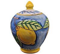 Sicilia Bedda - SALVADANAIO IN CERAMICA DI CALTAGIRONE - Prodotto Realizzato interamente a Mano - Vari Decori (Altezza 30 Centimetri, Decoro Limoni Blu)