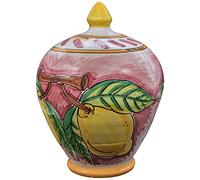 Sicilia Bedda - SALVADANAIO IN CERAMICA DI CALTAGIRONE - Prodotto Realizzato interamente a Mano - Vari Decori (Altezza 30 Centimetri, Decoro Limoni Bordeaux)