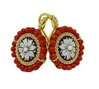 sicilia bedda - Set Corallo Rosso del Mediterraneo e Cammeo - Argento 925 placato oro 18 kt - Prodotto Artigianale - IDEA REGALO (Orecchini)