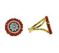 sicilia bedda - Set Corallo Rosso del Mediterraneo e Cammeo - Argento 925 placato oro 18 kt - Prodotto Artigianale - IDEA REGALO (Anello)