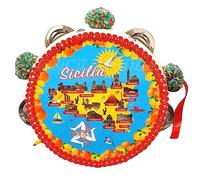 sicilia bedda - Tamburello Siciliano - Mappa Sicilia o Carretto Siciliano (15 Centimetri Sicilia)