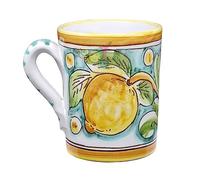 sicilia bedda - TAZZA DA LATTE CON MANICO IN CERAMICA DI CALTAGIORNE - Prodotto Realizzato Interamente a Mano (Limoni Verde)