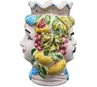 sicilia bedda - Testa di Moro Siciliana in Ceramica di Caltagirone MODELLO DOPPIO VOLTO - Realizzata e Dipinta a Mano - (Fume')