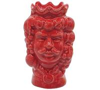 sicilia bedda - Teste di Moro in Ceramica di Caltagirone - ALTISSIMA QUALITA' Monocolore - Prodotto di Manifattura Artigianale - Cm. 13 (Uomo Rosso)