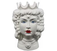 sicilia bedda - Teste di Moro in Ceramica di Caltagirone - Prodotto 100% Artigianale - Alta qualità (Altezza 25 Centimetri, Donna Bianco Decorato)