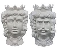 sicilia bedda - Teste di Moro in Ceramica di Caltagirone White Edition - Prodotto 100% Artigianale - Cm. 25 - Altissima Qualità