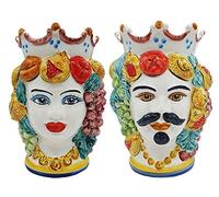 sicilia bedda - Teste di Moro SICILIANE in Ceramica di CALTAGIRONE - Realizzate a Mano - Altezza Centimetri 22 - Elegante Complemento d'Arredo (Coppia Tradizionale)