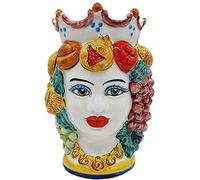 sicilia bedda - Teste di Moro SICILIANE in Ceramica di CALTAGIRONE - Realizzate a Mano - Altezza Centimetri 22 - Elegante Complemento d'Arredo (Testa di Moro Donna)