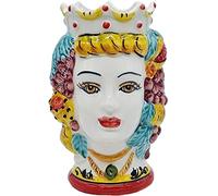 sicilia bedda - Teste di Moro SICILIANE in Ceramica di CALTAGIRONE - Realizzate a Mano - Altezza Centimetri 18 (Donna, Corona Gialla)