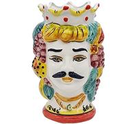 sicilia bedda - Teste di Moro SICILIANE in Ceramica di CALTAGIRONE - Realizzate a Mano - Altezza Centimetri 18 (Uomo, Corona Gialla)